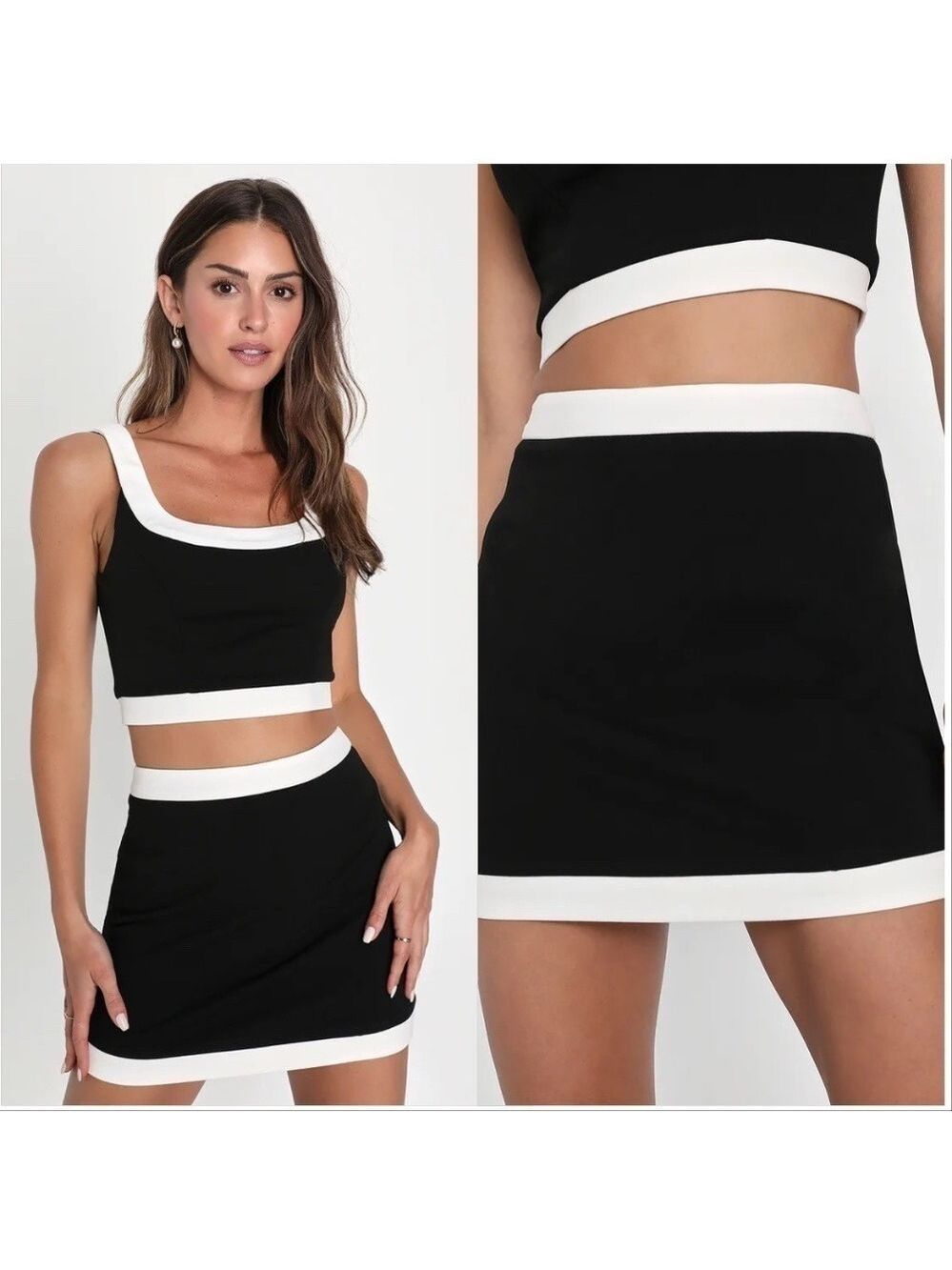 Lulus Totally Sensational Black and White Color Block Bodycon Matching Set